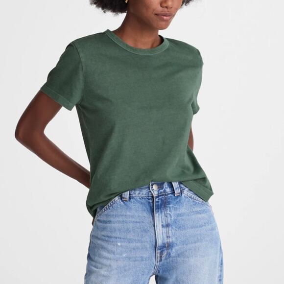 Madewell The Perfect Crewneck Tee Womens M Green Cotton Short Sleeve Lightweight - Picture 1 of 8